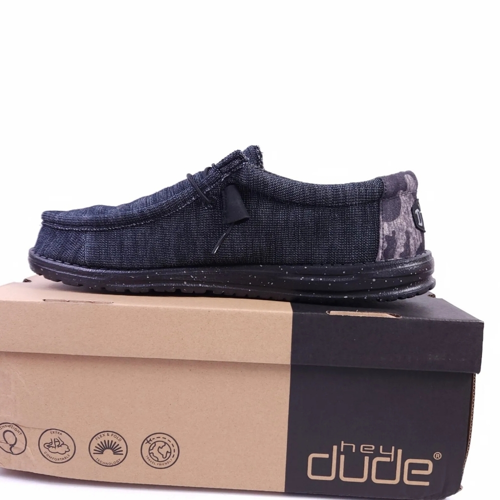 Hey Dude Men's Size 12 Wally Stretch Comfort Shoe - Midnight Bunker